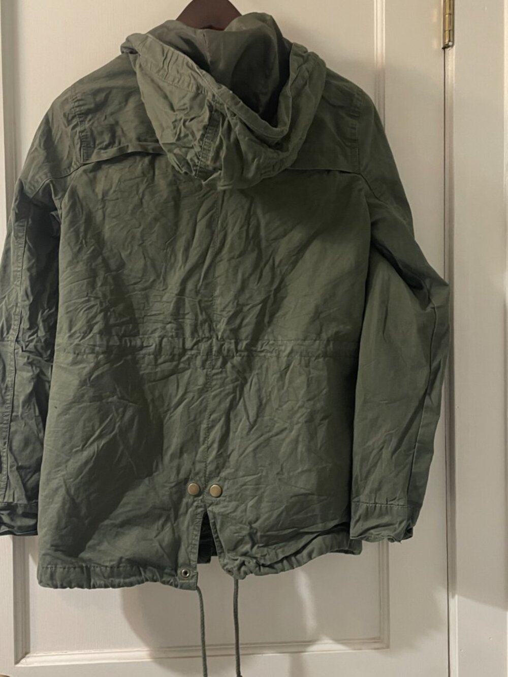 Ambiance Hooded Utility Jacket, Size Small Olive Green Drawstring Waist - Picture 8 of 10
